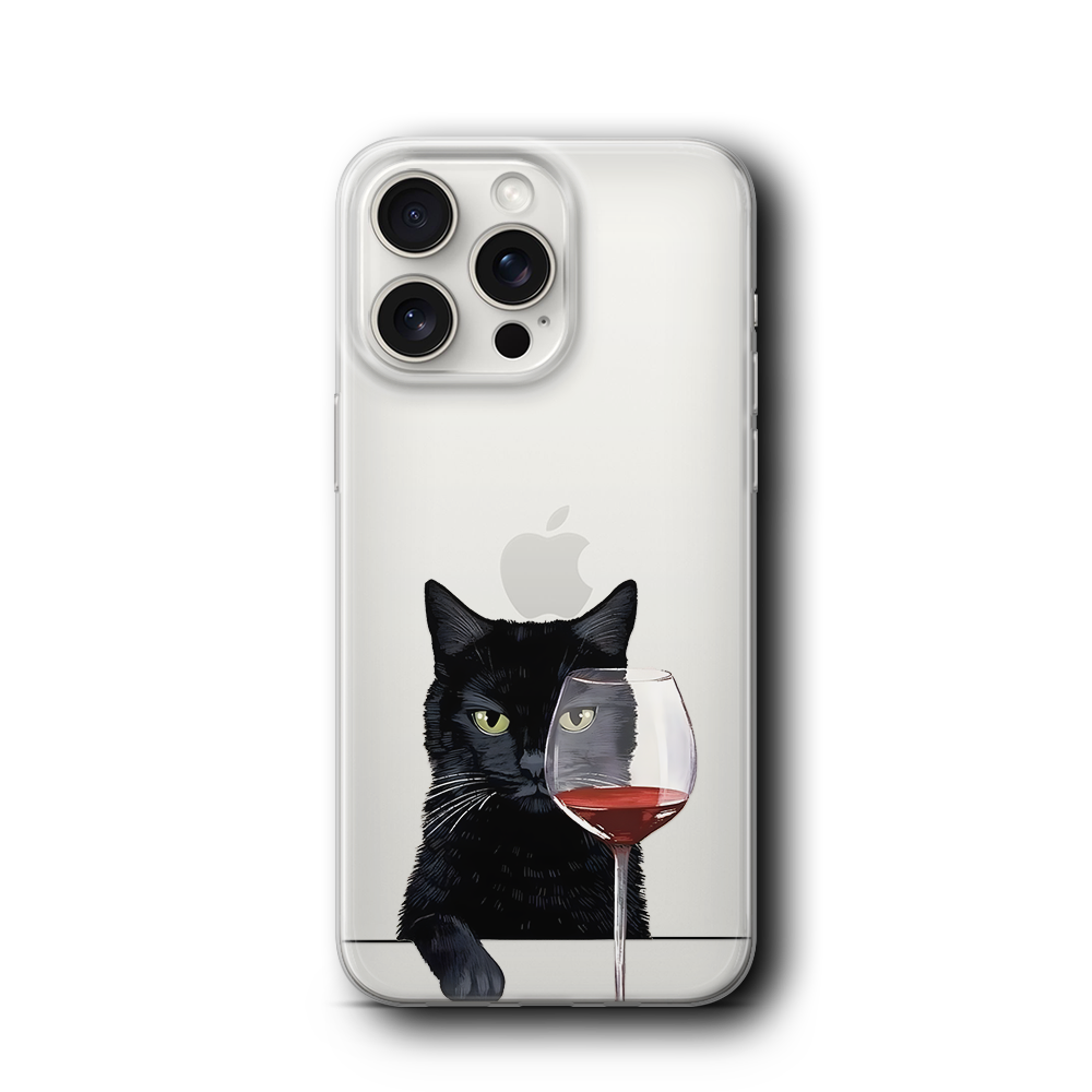 ŞARAP VE KEDİ ŞEFFAF KILIF - 036
