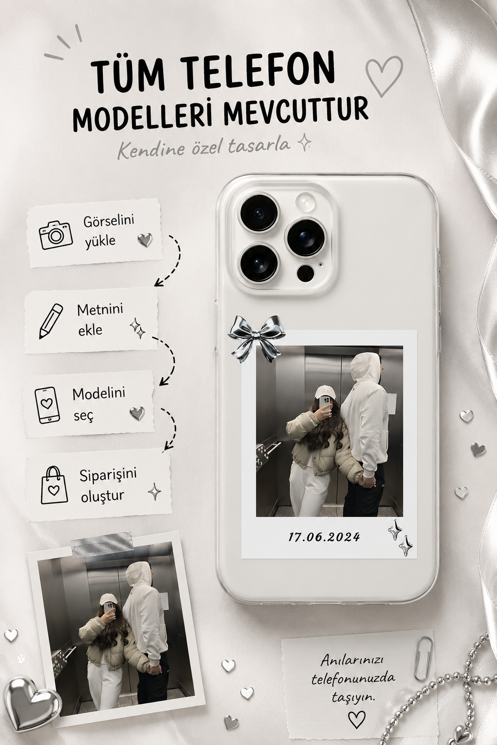 POLAROİD FOTOĞRAF + TARİH BASKILI KİŞİYE ÖZEL ŞEFFAF KILIF ⭐