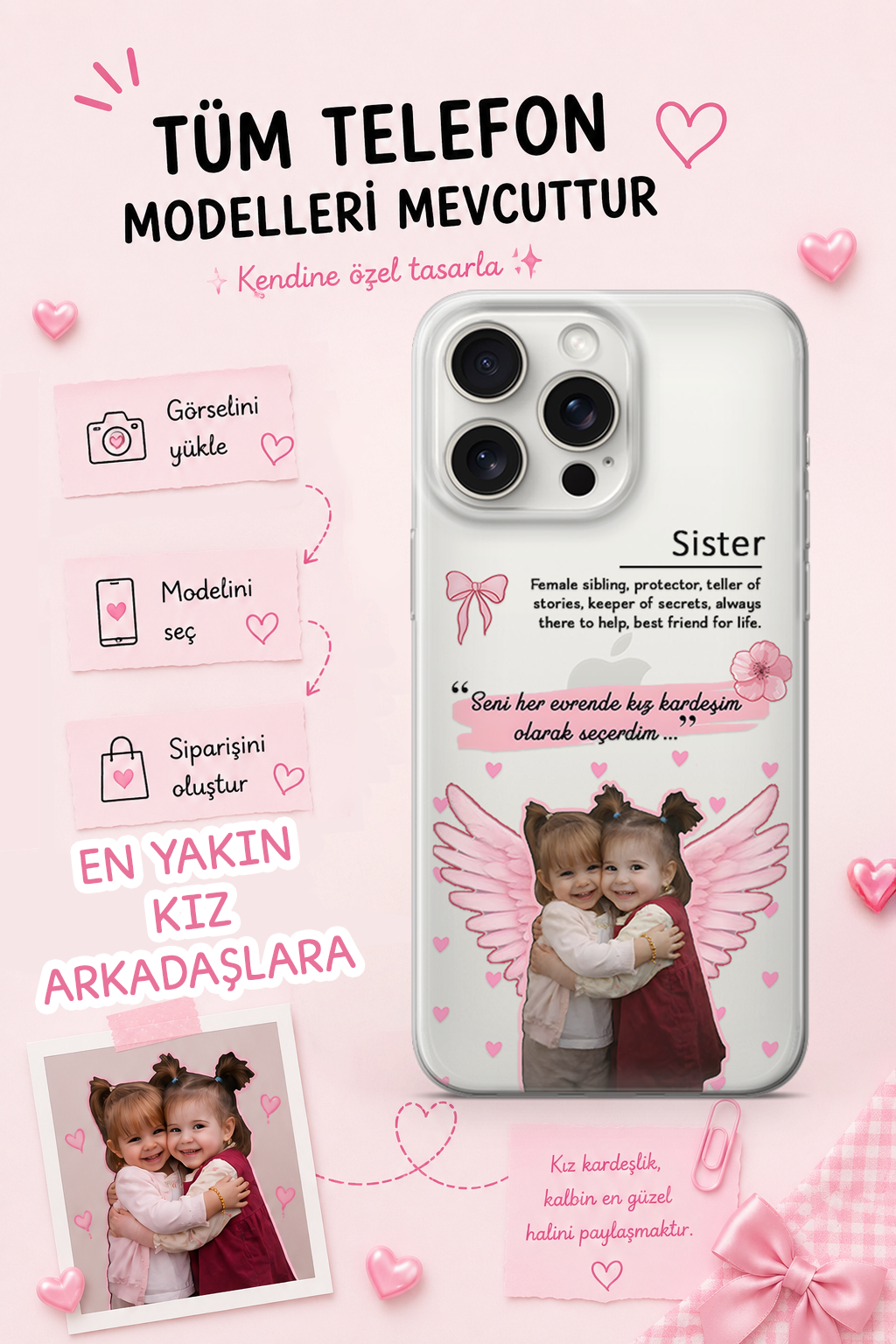 SİSTER & BFF ÖZEL KANATLI KİŞİSELLEŞTİRİLEBİLİR ŞEFFAF KILIF ♀️