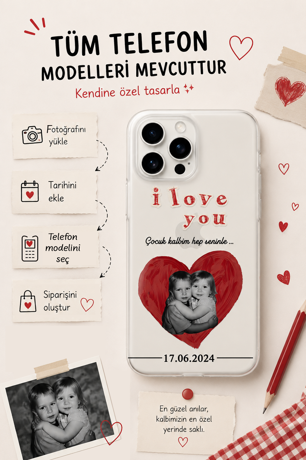 I LOVE YOU - FOTOĞRAF VE TARİHLİ KİŞİYE ÖZEL ŞEFFAF KILIF 👩‍❤️‍👨