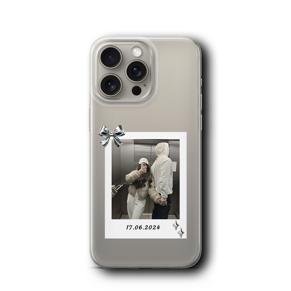 POLAROİD FOTOĞRAF + TARİH BASKILI KİŞİYE ÖZEL ŞEFFAF KILIF ⭐